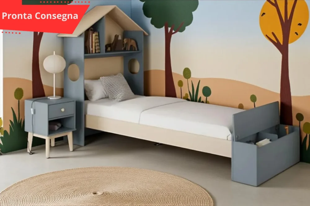 Letto Singolo Contenitore - Legno Massiccio