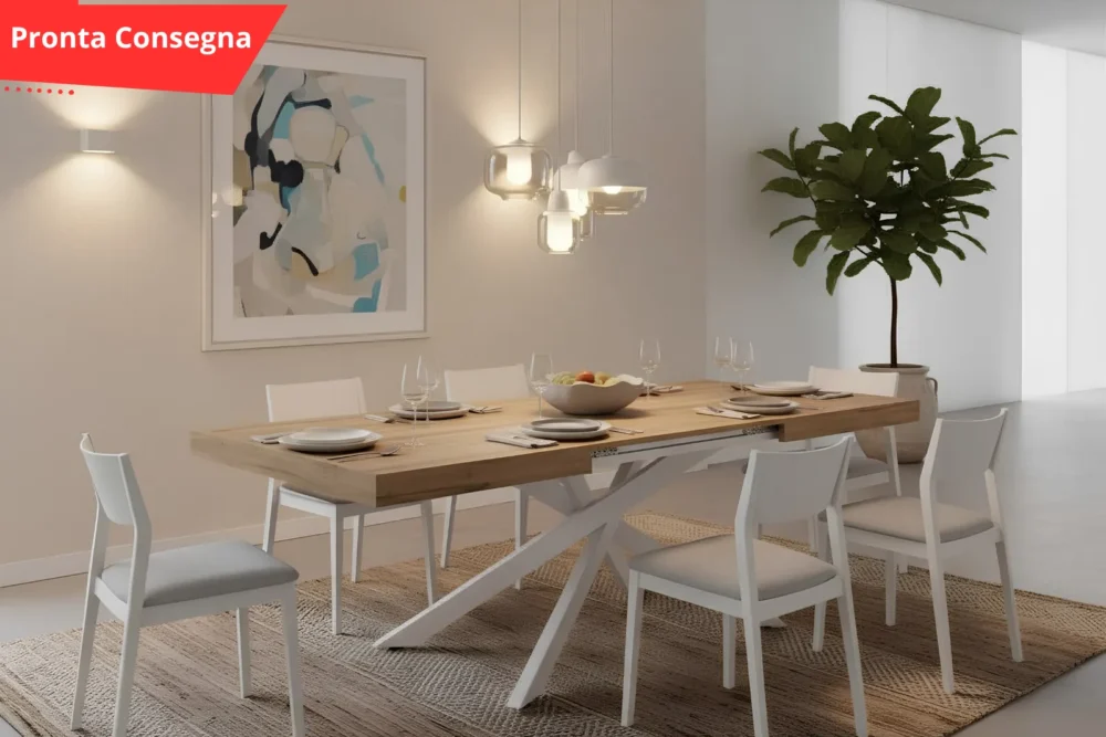 Tavolo Tokyo Bianco - Piano Rovere Nodato Pronta consegna