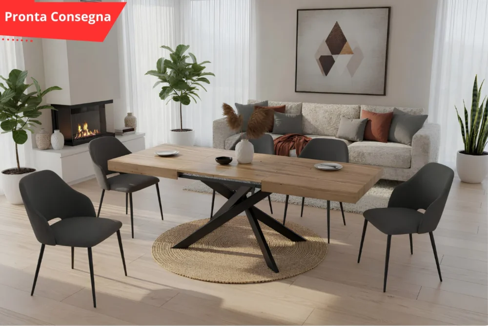 Tavolo Tokyo Nero - Piano Rovere Nodato pronta consegna