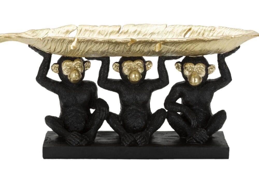 Statua Tre Scimmiette Svuotatasche Nero e Oro