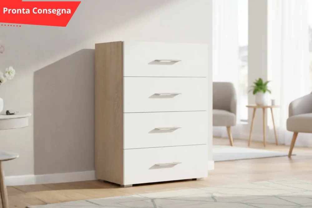 Mobile Amanda 4cassetti con vassoio contenitore Rovere pronta consegna