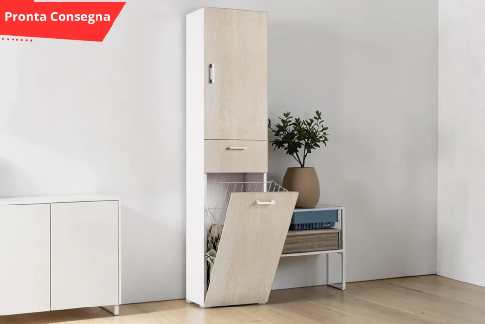 Mobile multiuso con cestello porta biancheria Rovere pronta consegna